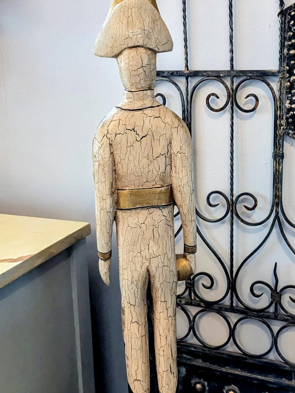 Handcrafted Harlequin Floor Statue in Black and Cream - Picture 3 of 6